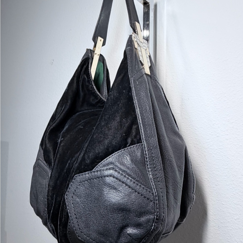 Y2K Juicy Couture Black Velvet & Leather Shoulder Bag - Picture 6 of 14